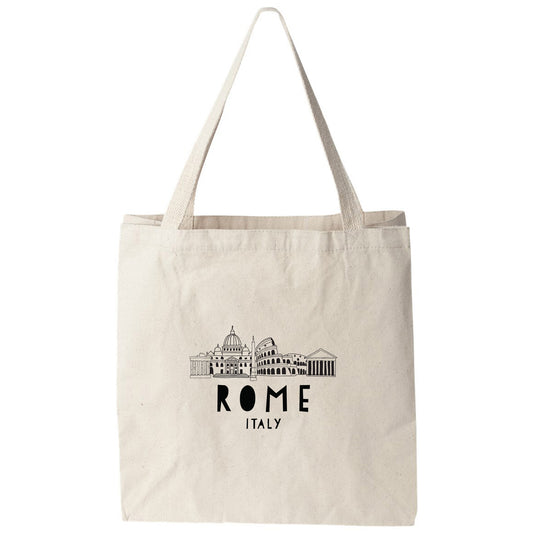 a white tote bag with the word rome printed on it