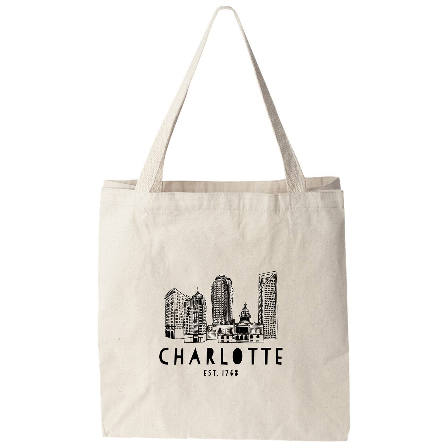 a tote bag with charlotte skyline on it
