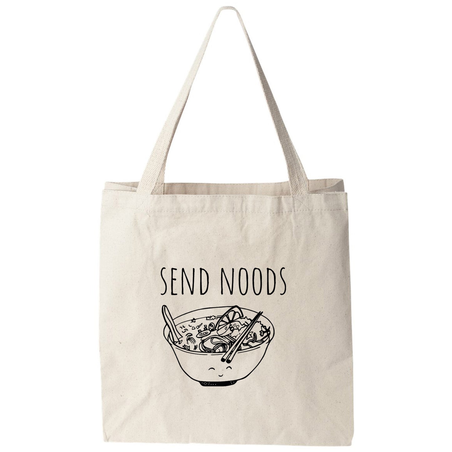 a tote bag with a picture of a bowl of noodles