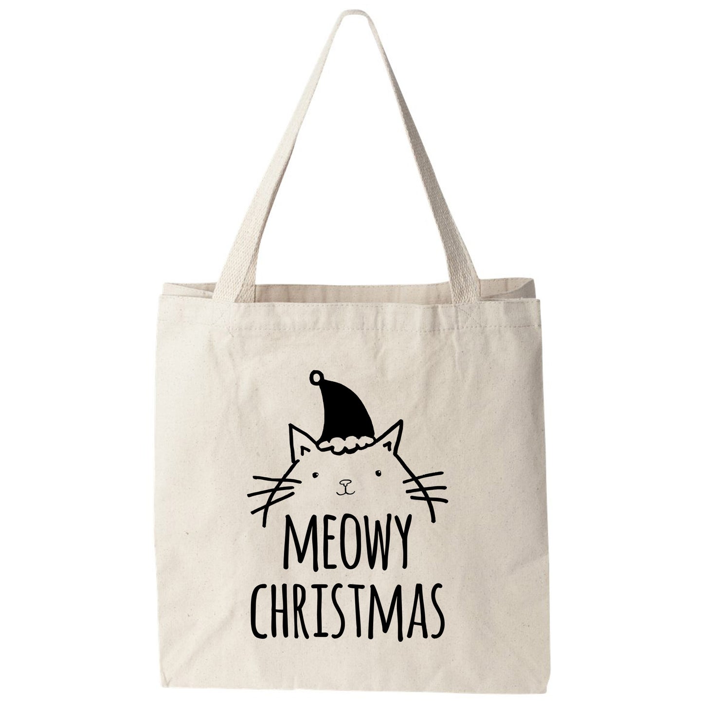 a tote bag with a cat wearing a santa hat