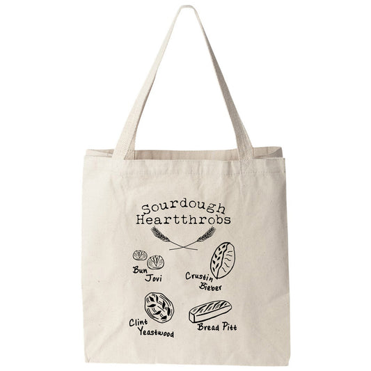 a white tote bag with the words sourdough heartncos on it
