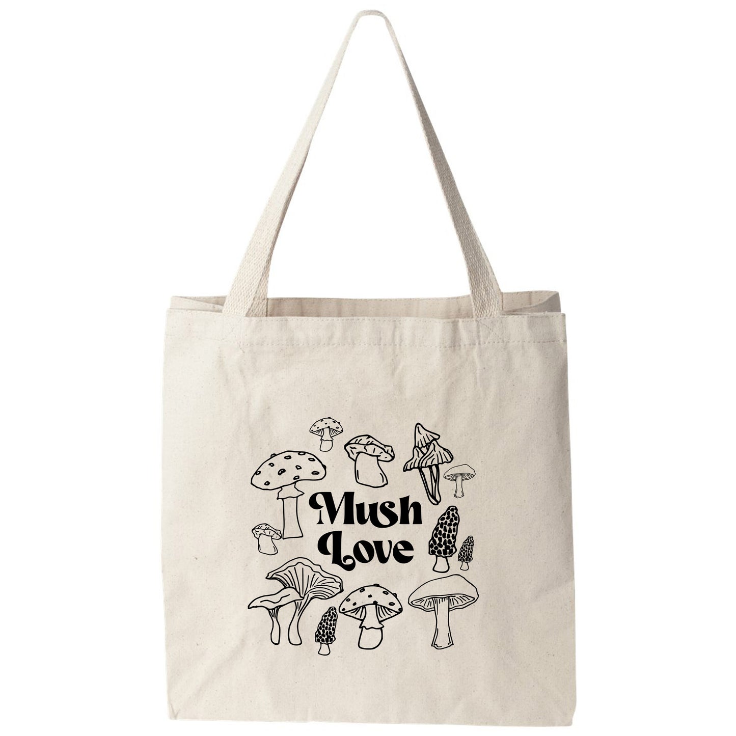 a tote bag with mushrooms printed on it