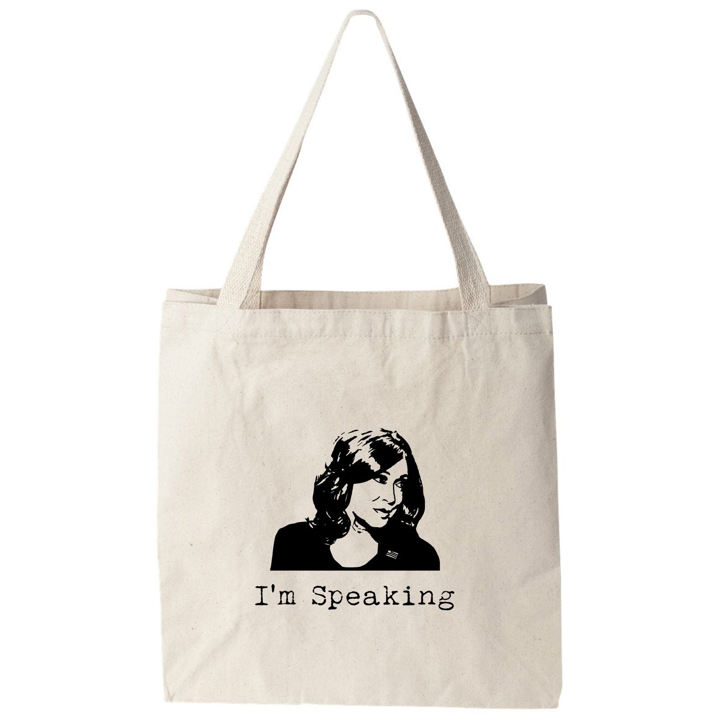 a tote bag with a woman's face on it