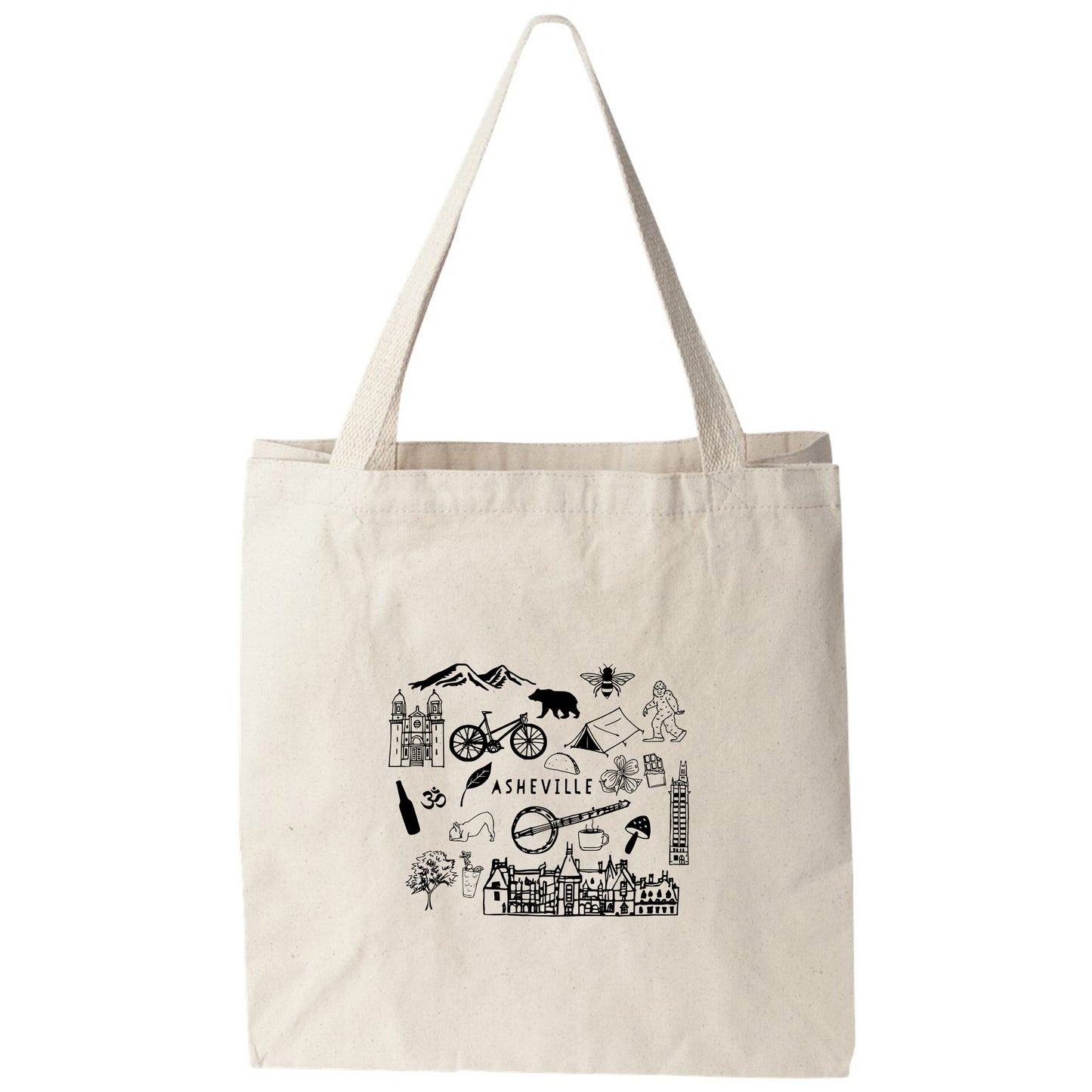 a tote bag with a picture of a city