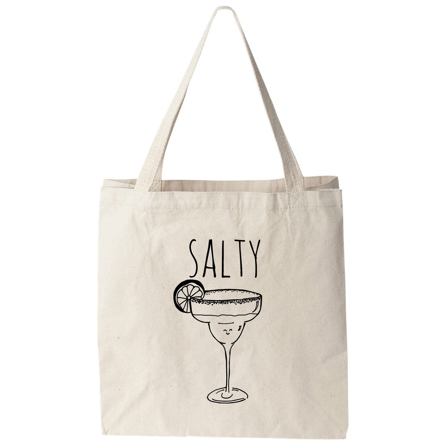 a white tote bag with a cocktail in it