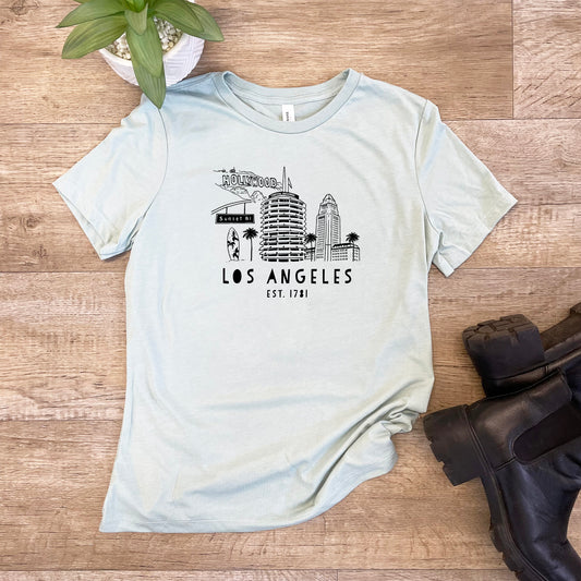a t - shirt with a picture of the los angeles skyline