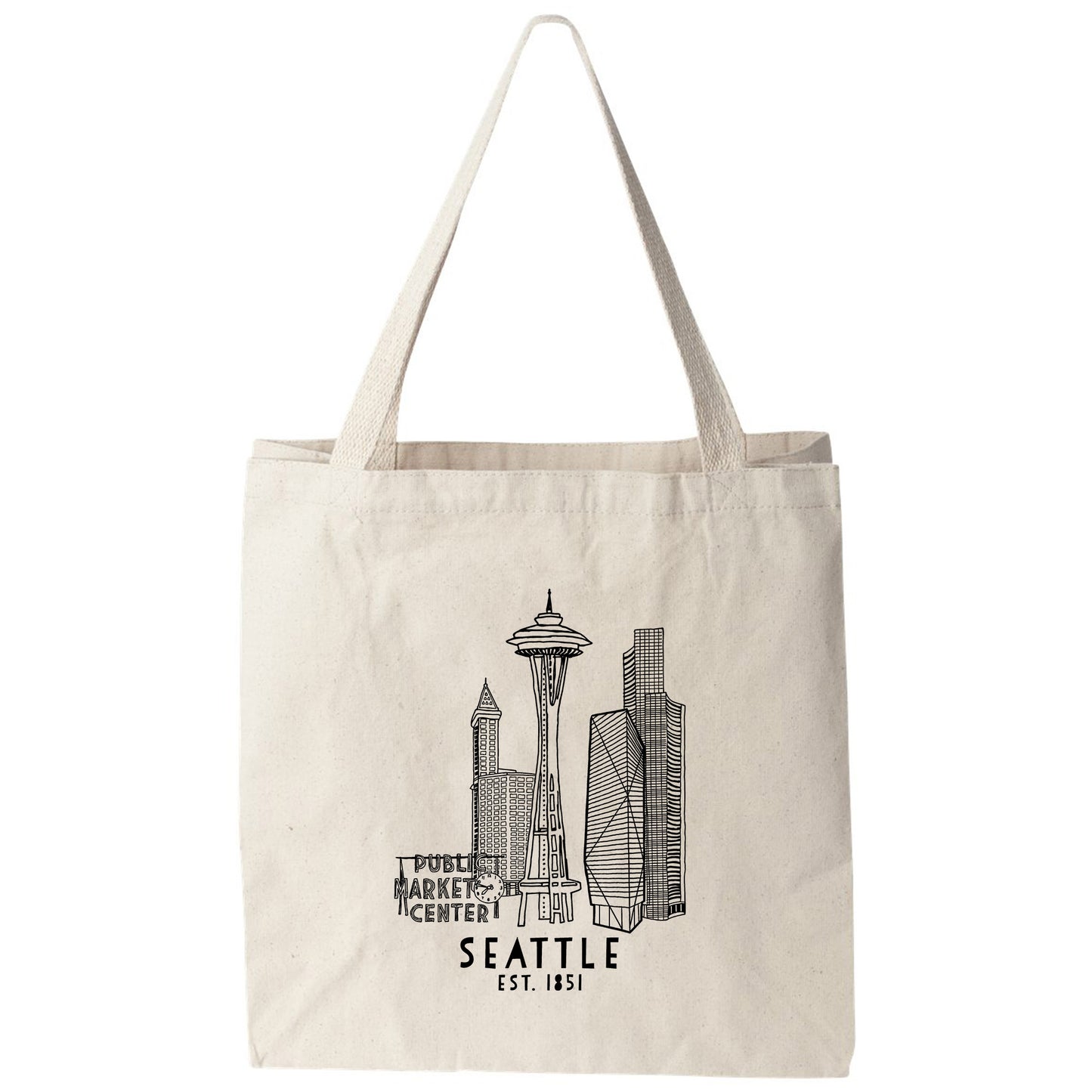 a tote bag with the seattle skyline on it