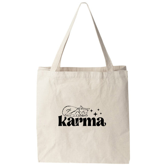a tote bag with the word karma printed on it