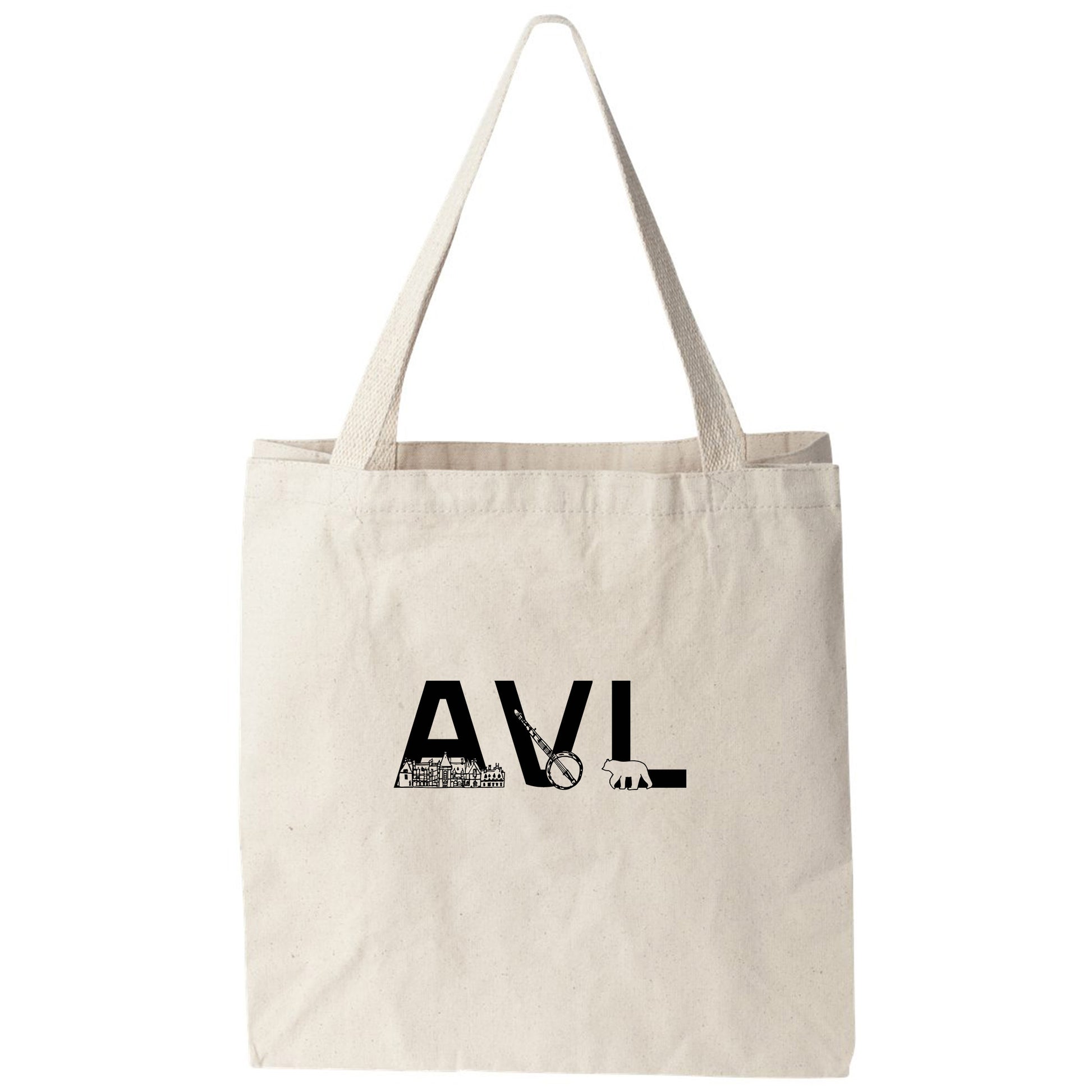 a tote bag with the word avl printed on it