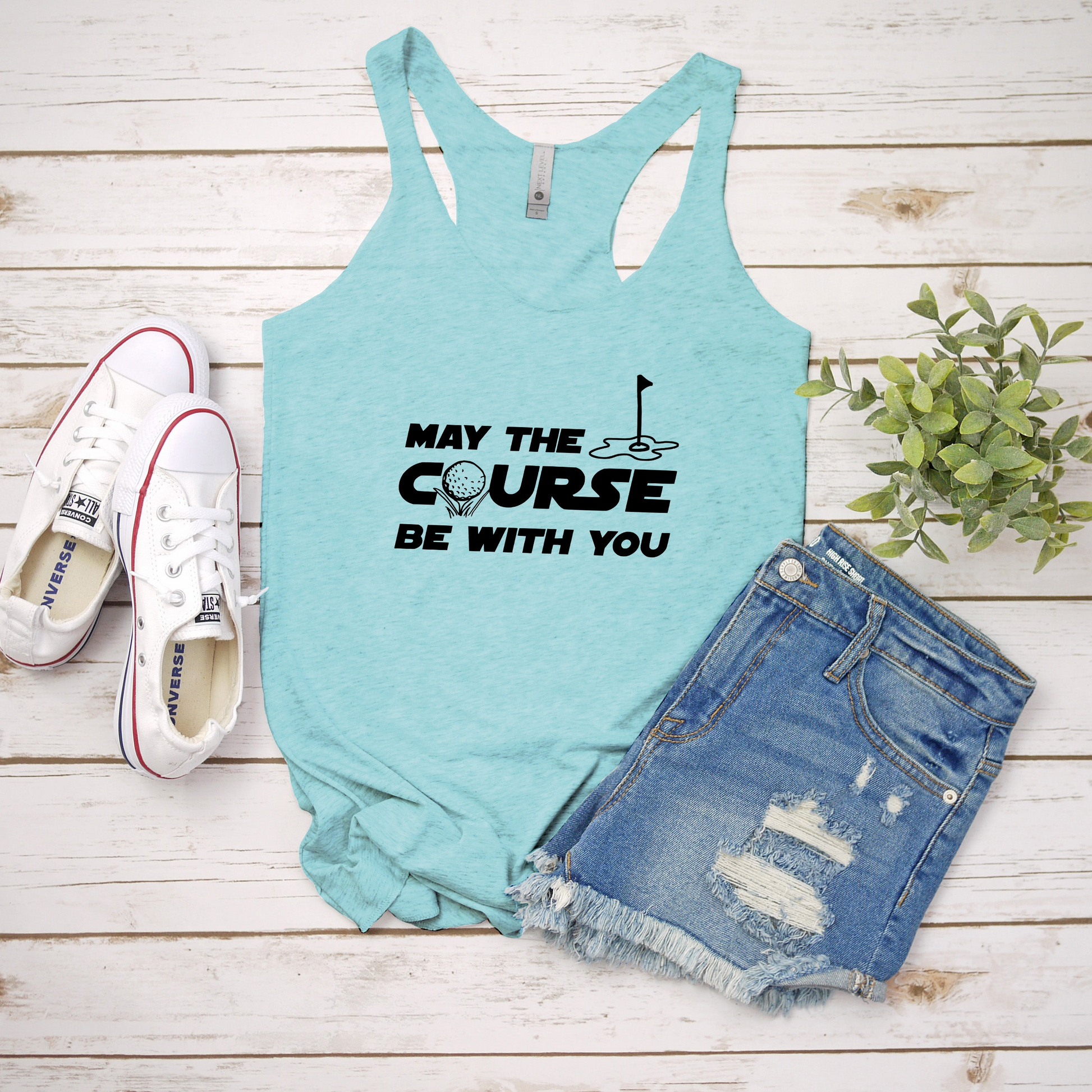 a tank top that says may the course be with you