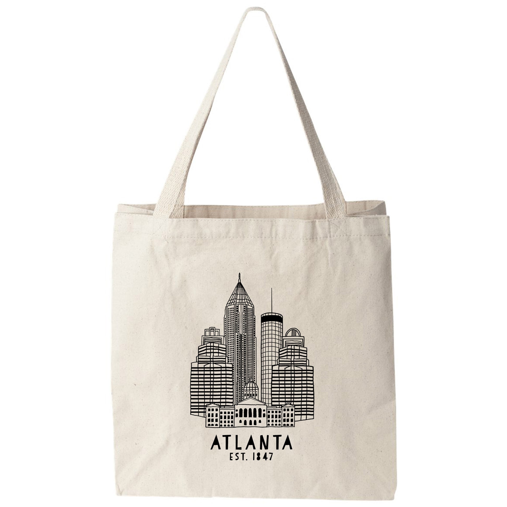 a tote bag with the atlanta skyline on it
