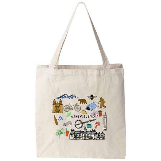 a tote bag with a picture of different things on it