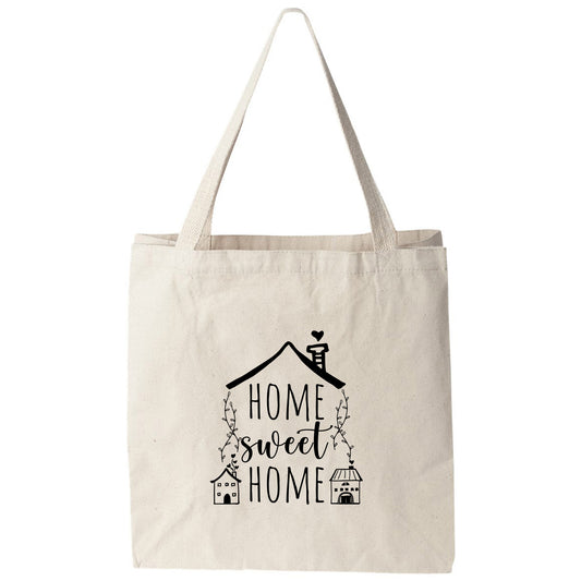a canvas bag with the words home sweet home printed on it