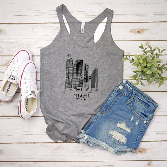 a women's tank top with the word miami printed on it