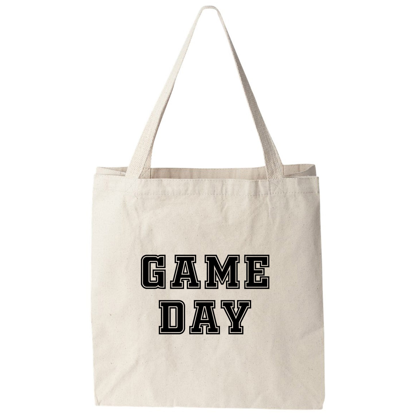 a white bag with the word game day printed on it
