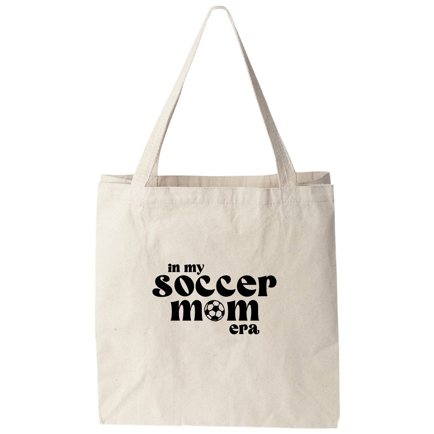 a tote bag with the words soccer mom on it