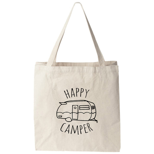 a tote bag with the words happy camper printed on it
