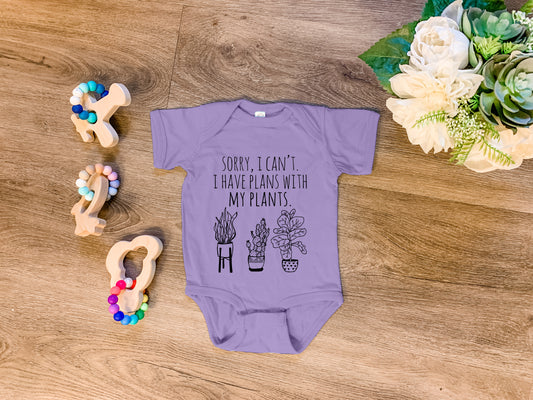 Sorry, I Can't. I Have Plans With My Plants - Onesie - Heather Gray, Chill, or Lavender