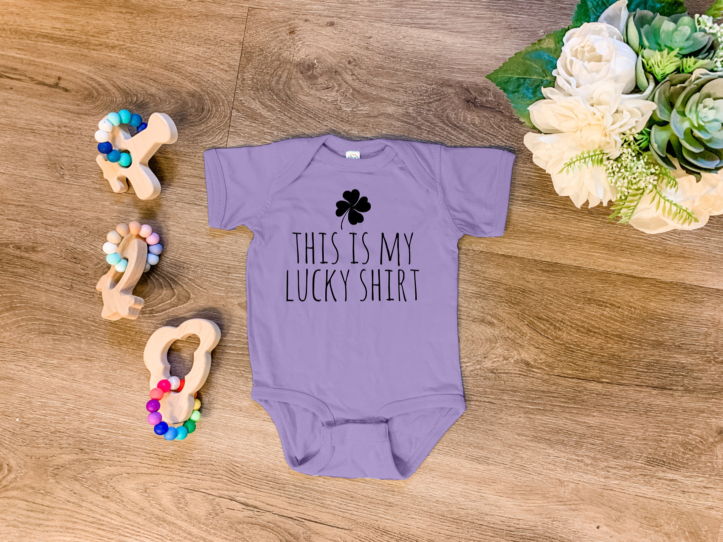 Lucky Shirt (Four Leaf Clover) - Onesie - Heather Gray, Chill, or Lavender