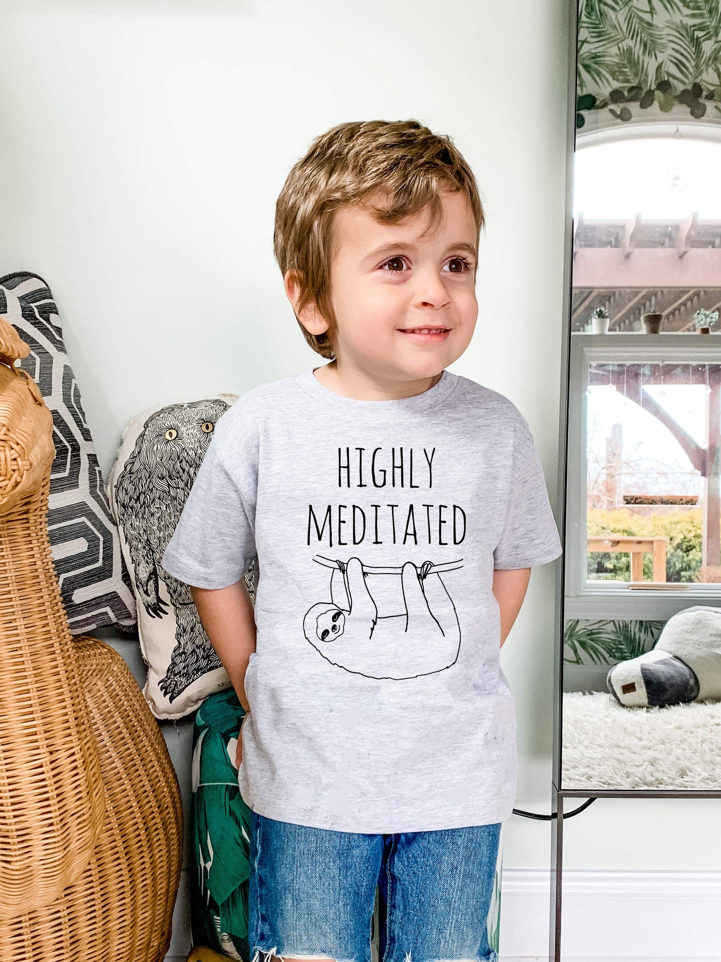 Highly Meditated (Sloth) - Toddler Tee - Heather Gray