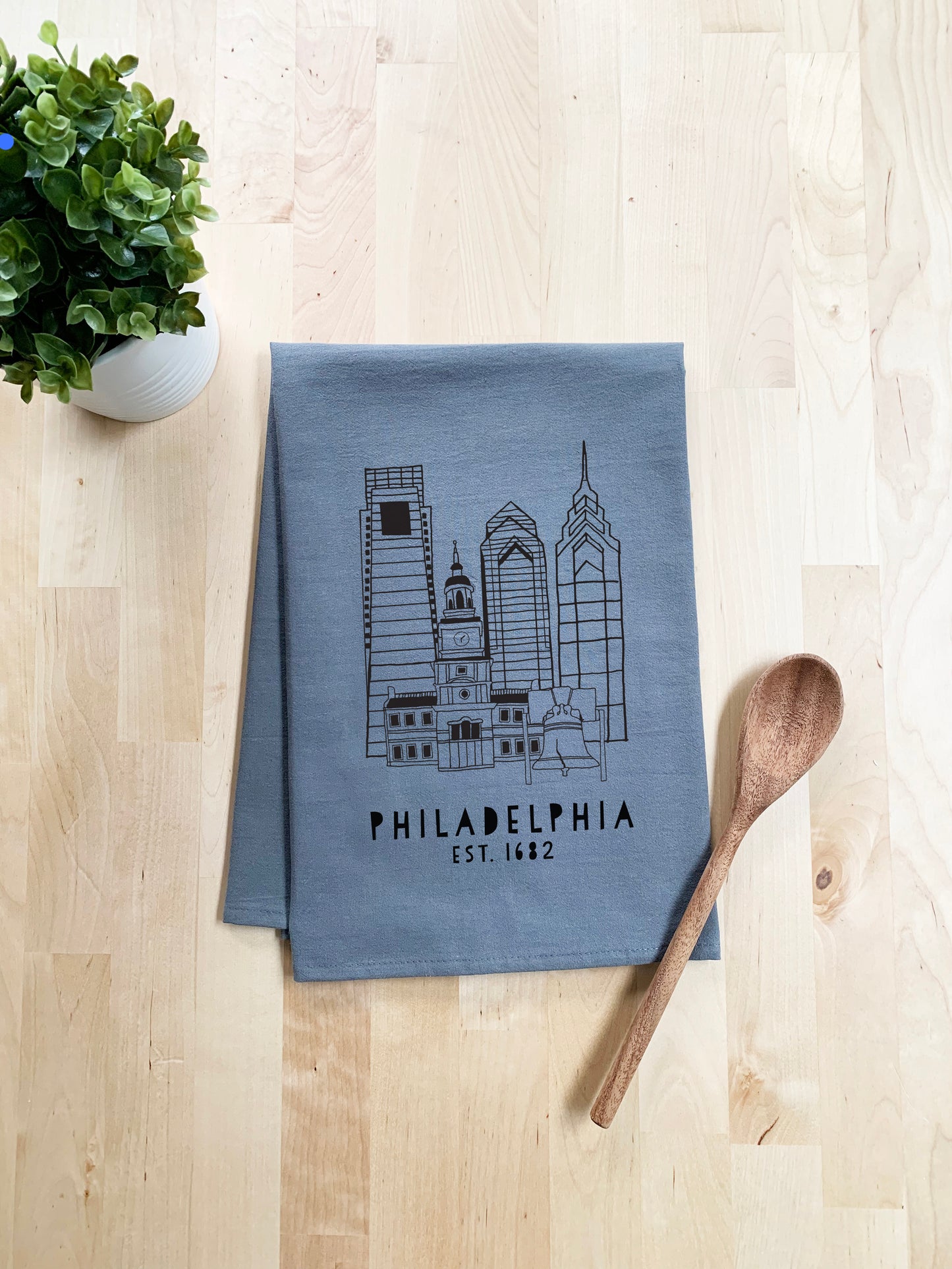 Downtown Philadelphia, PA Dish Towel - Best Seller - White Or Gray