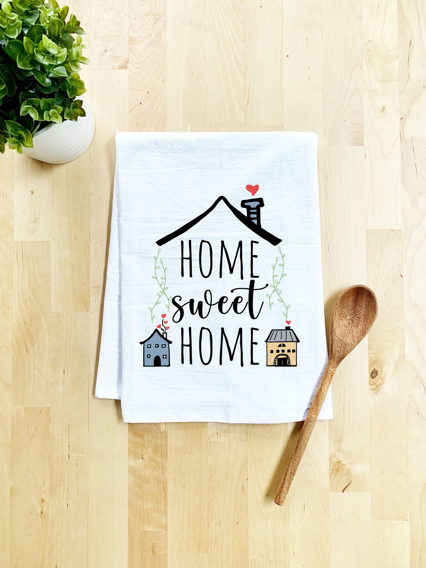 Full Color Dish Towel - Home Sweet Home - White