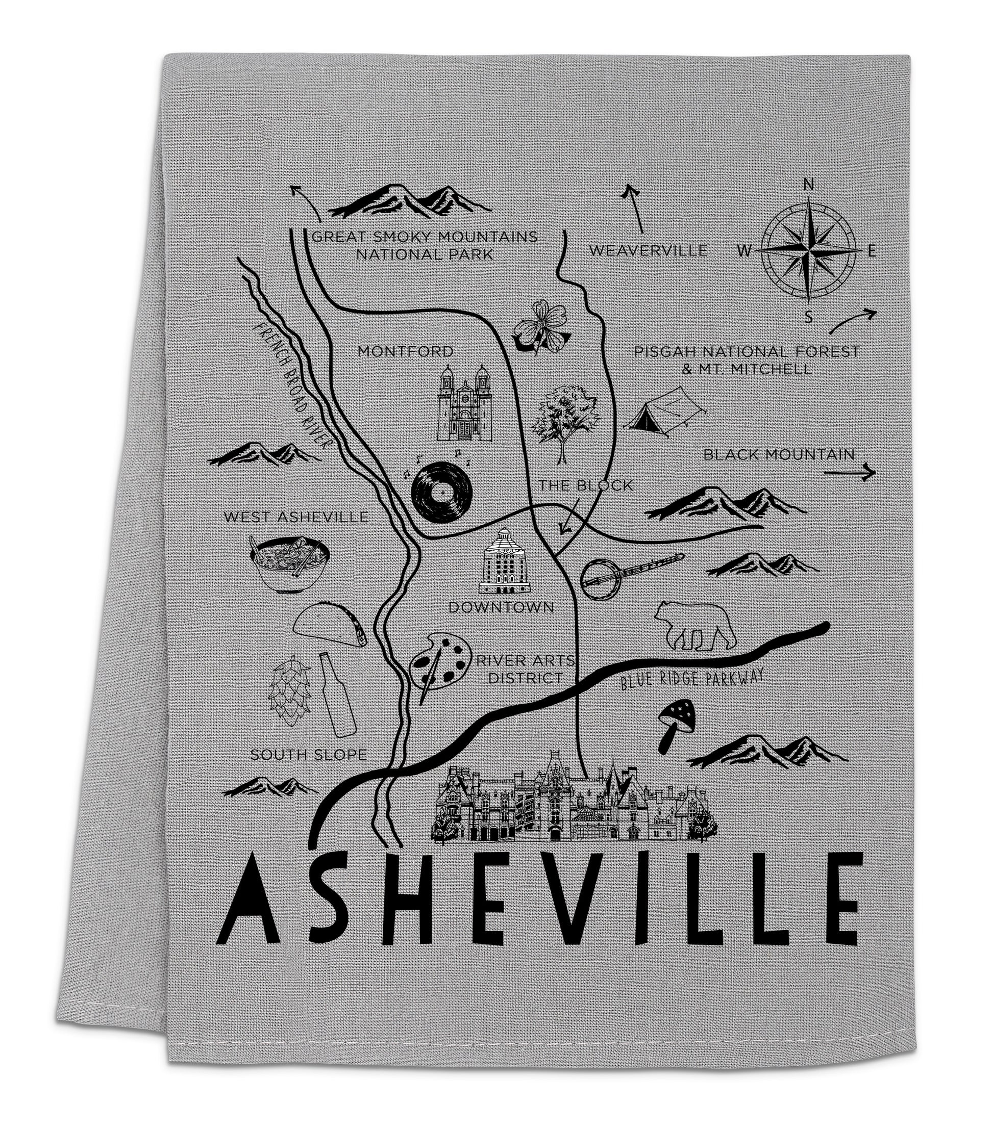 a towel with a map of the area