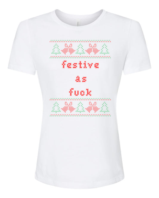 Festive As Fuck - Cross Stitch Design - Women's Crew Tee - White