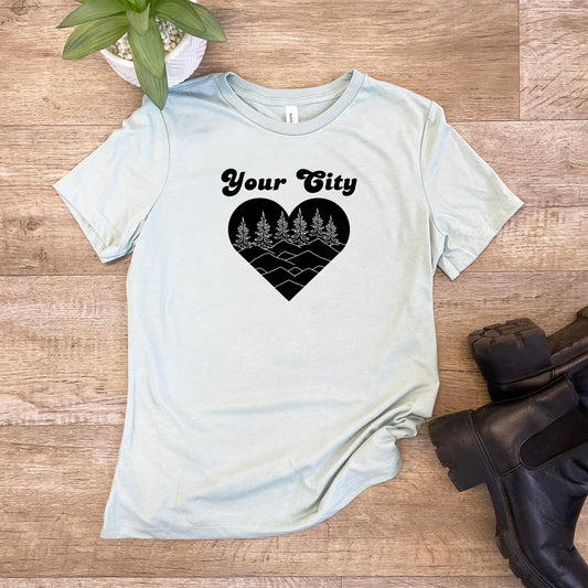 a t - shirt with a heart that says your city on it