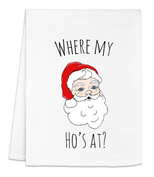 a white towel with a santa clause on it