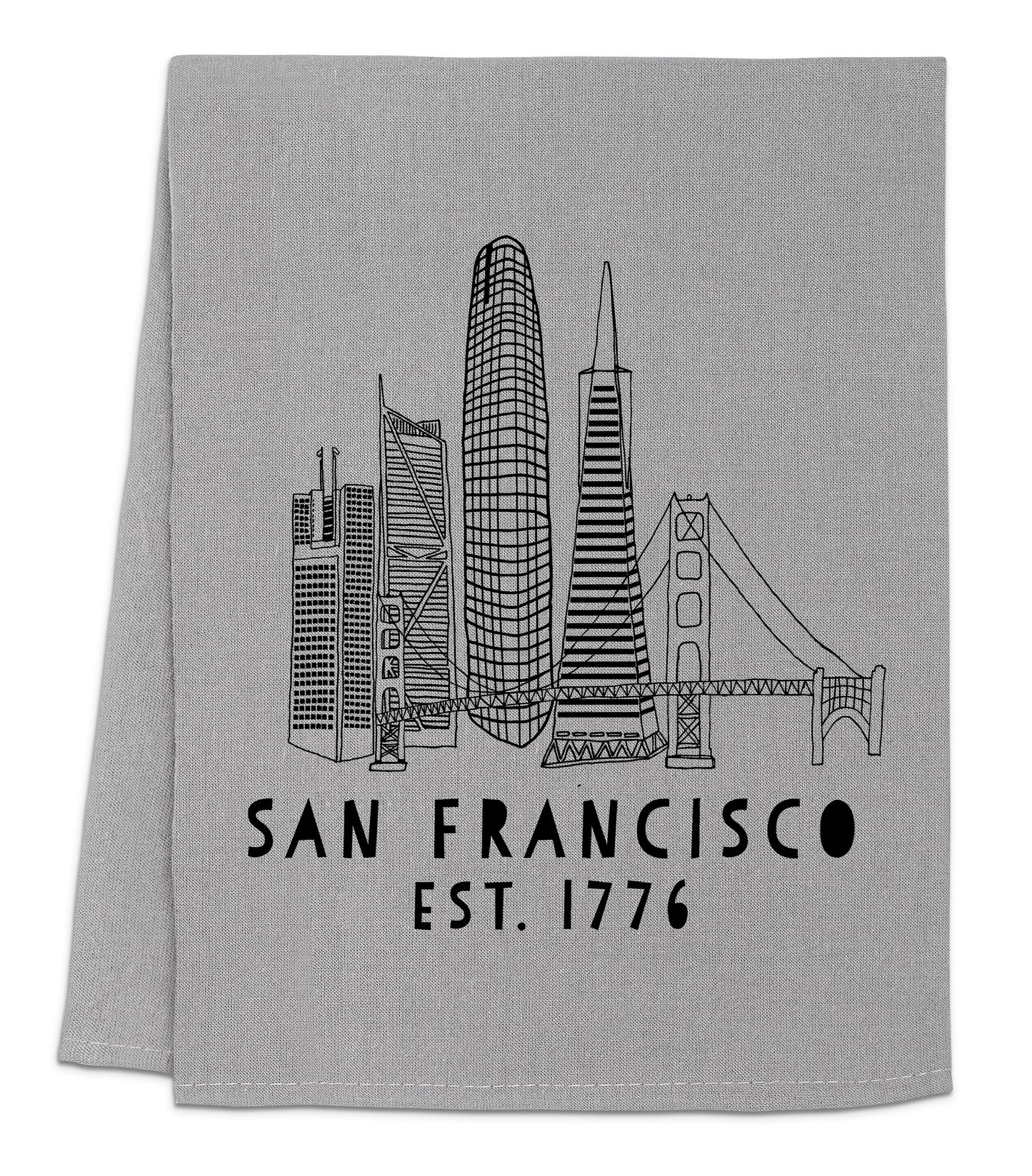 a towel with a san francisco skyline on it