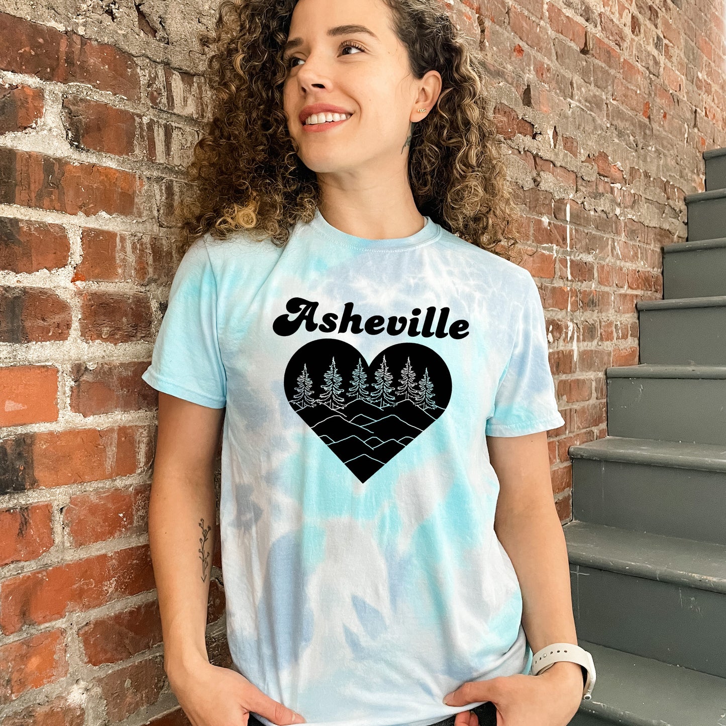 Asheville Heart - Mens/Unisex Tie Dye Tee - Blue