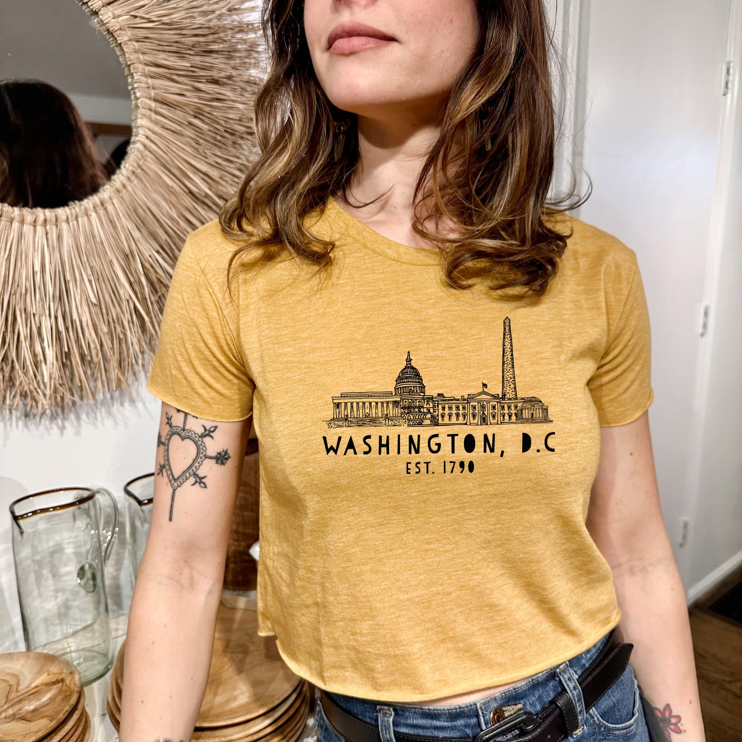 Downtown Washington DC - Women's Crop Tee - Heather Gray or Gold
