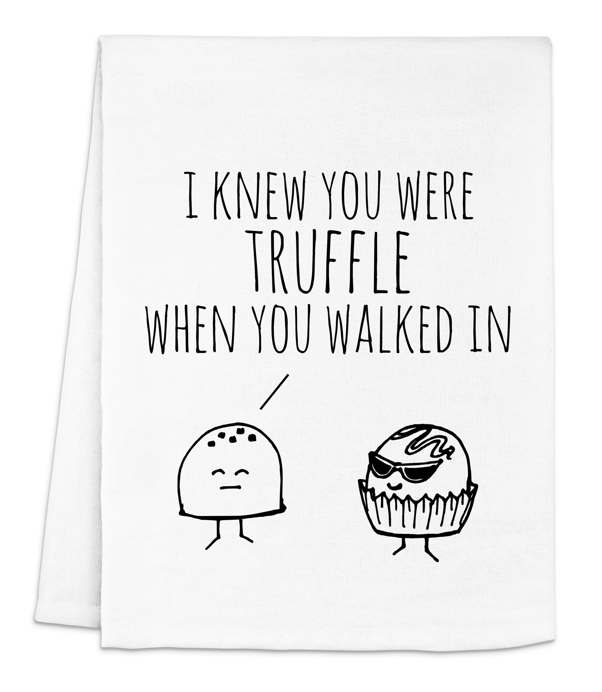 a tea towel with a cartoon of a troll and a monster saying i knew you