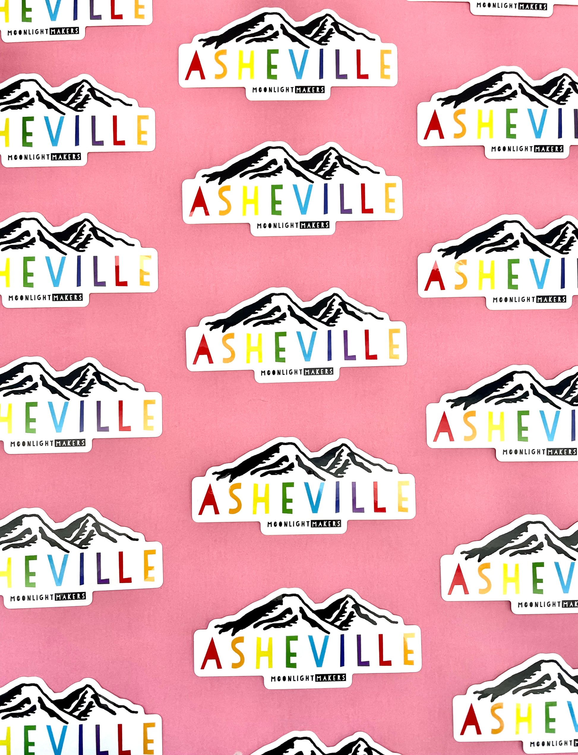 Asheville (Rainbow Wording) NC - Die Cut Sticker - MoonlightMakers