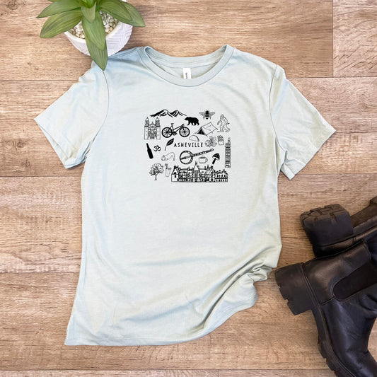 Asheville Collage - Women's Crew Tee - Olive or Dusty Blue