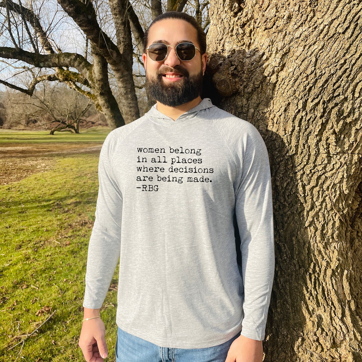 Women Belong In All Places Where Decisions Are Being Made - RBG - Unisex T-Shirt Hoodie - Heather Gray