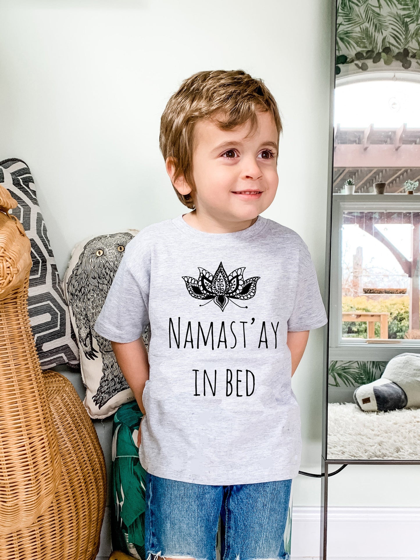Namast'ay In Bed - Toddler Tee - Heather Gray