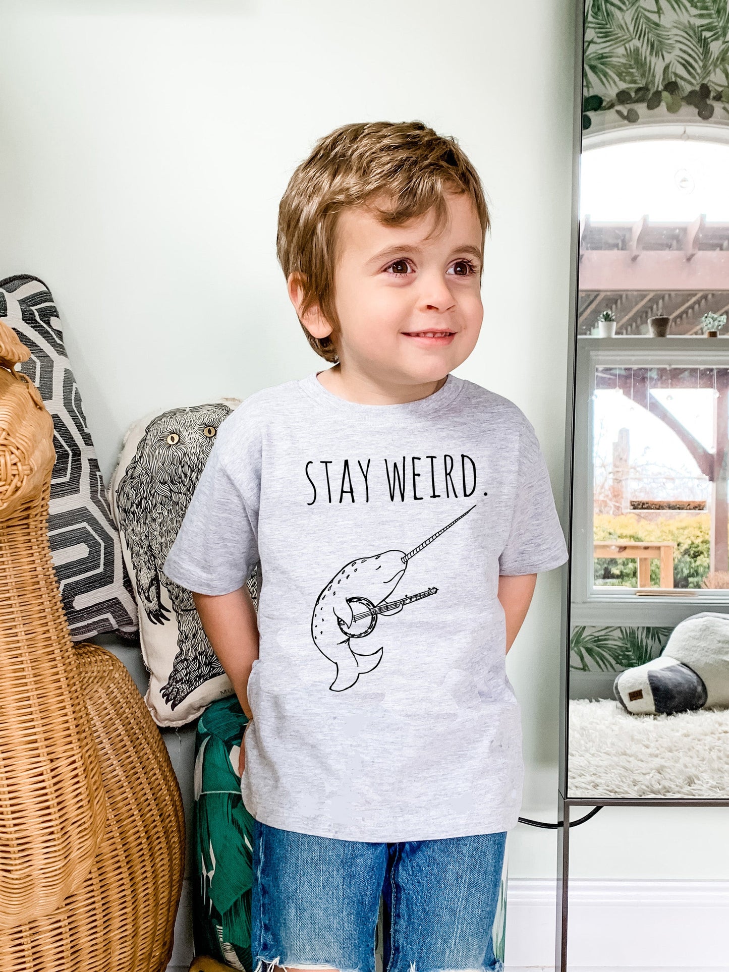 Stay Weird (Narwhal / Banjo) - Toddler Tee - Heather Gray