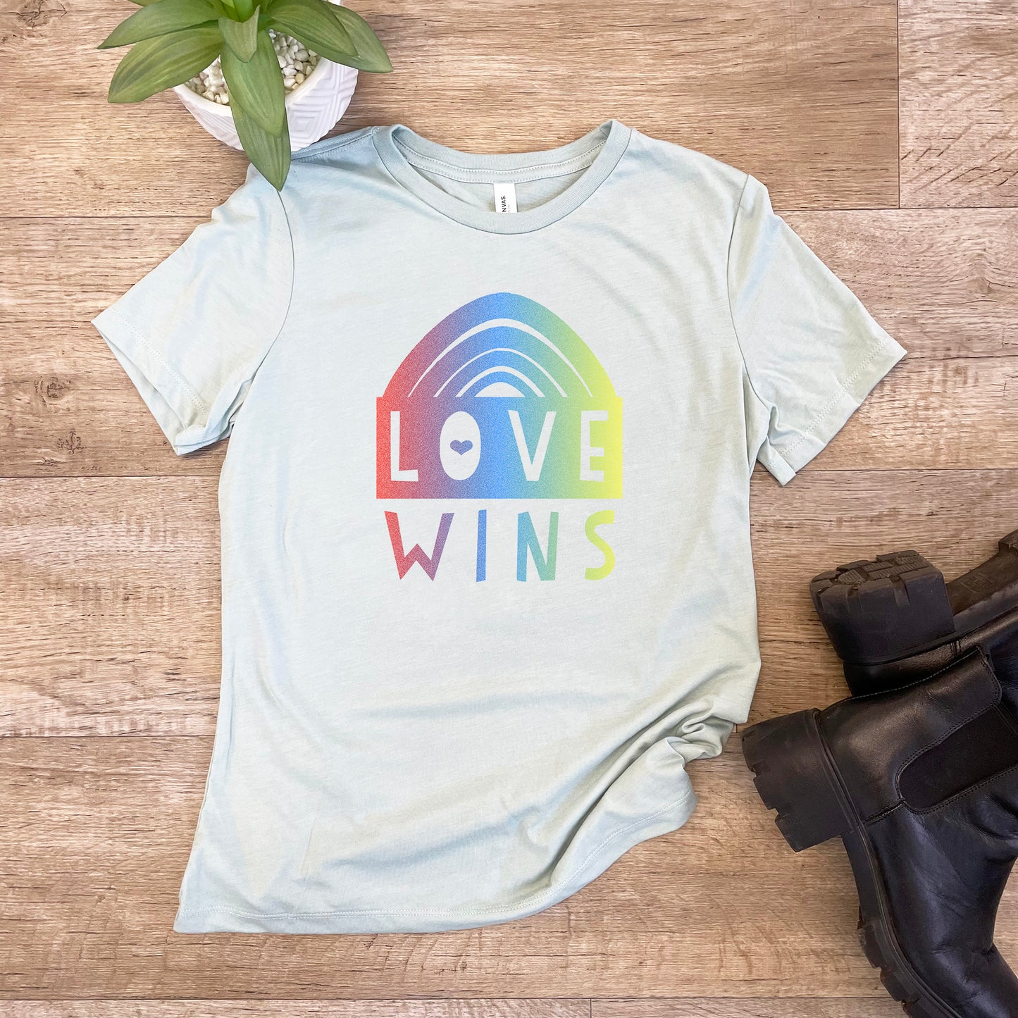 Love Wins (Rainbow) - Women's Crew Tee - Olive or Dusty Blue
