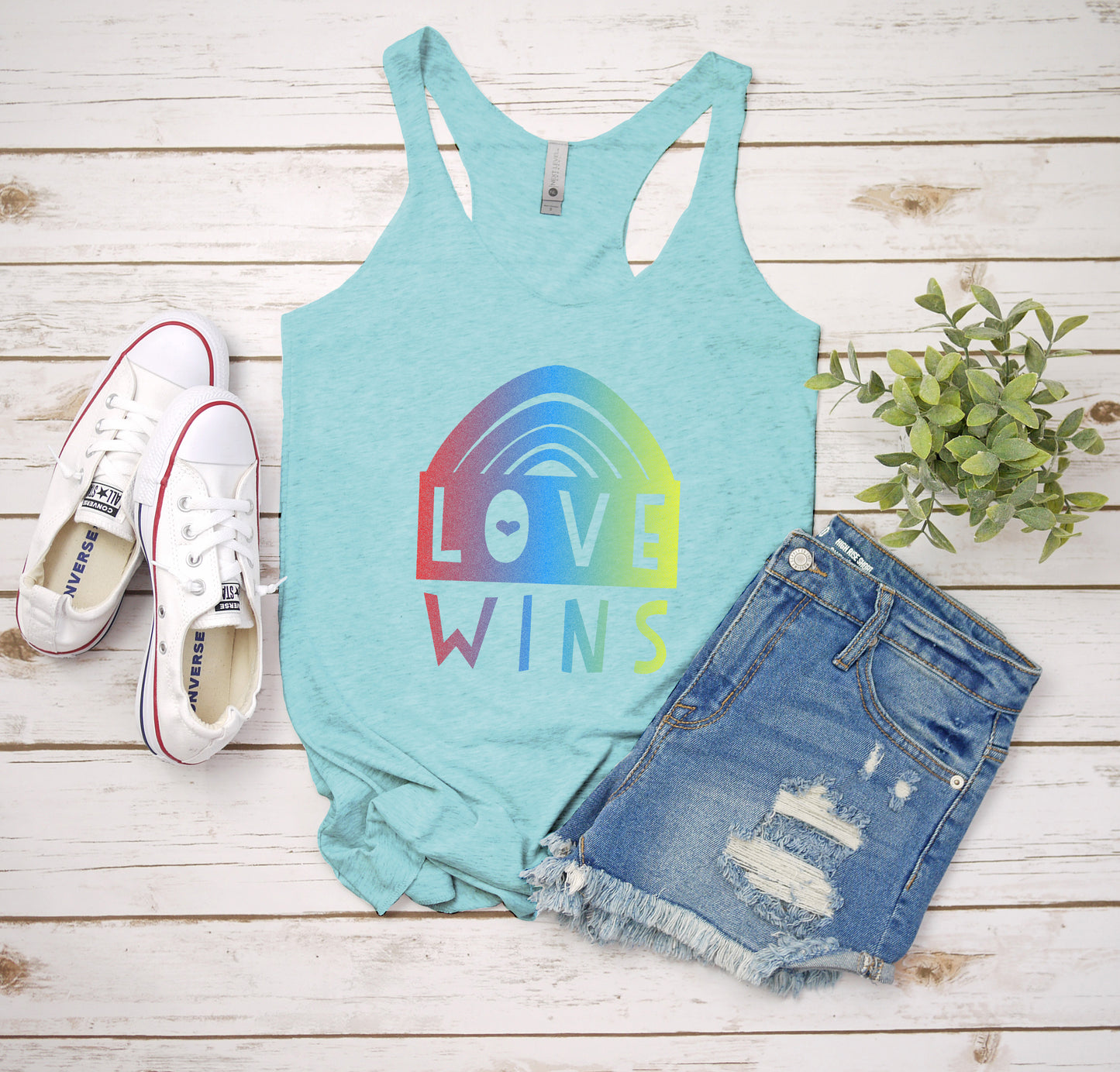 Love Wins (Rainbow) - Women's Tank - Heather Gray, Tahiti, or Envy