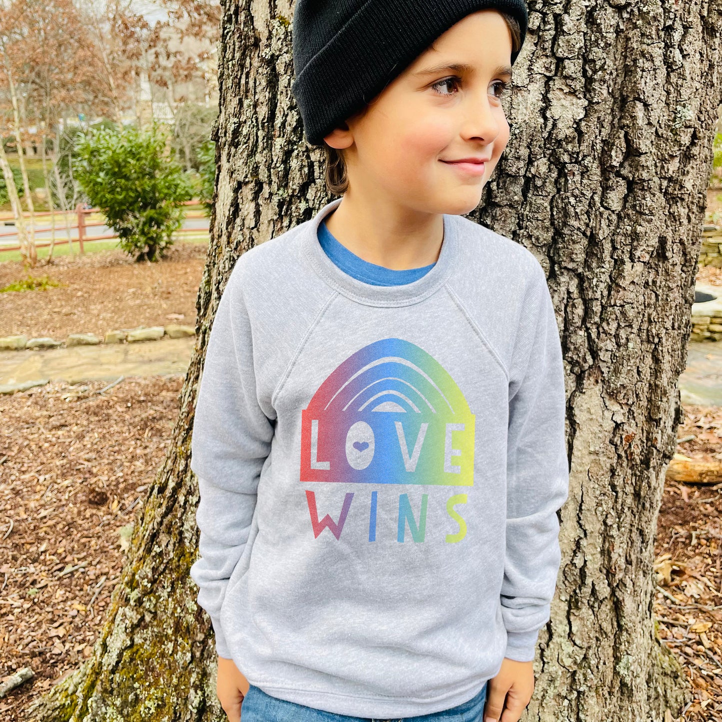 Love Wins (Rainbow) - Kid's Sweatshirt - Heather Gray or Mauve