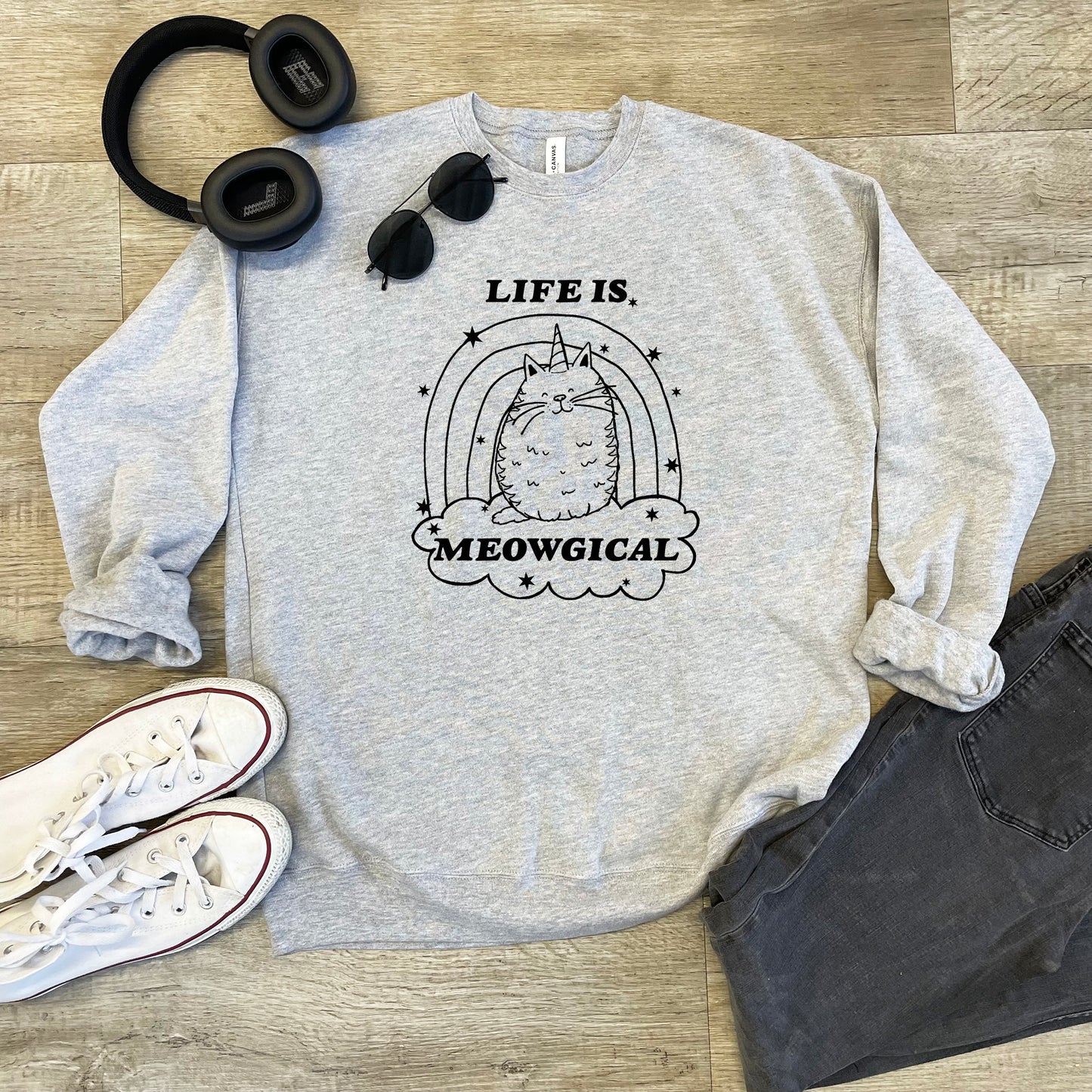 Life Is Meowgical (Cat) - Unisex Sweatshirt - Heather Gray or Dusty Blue