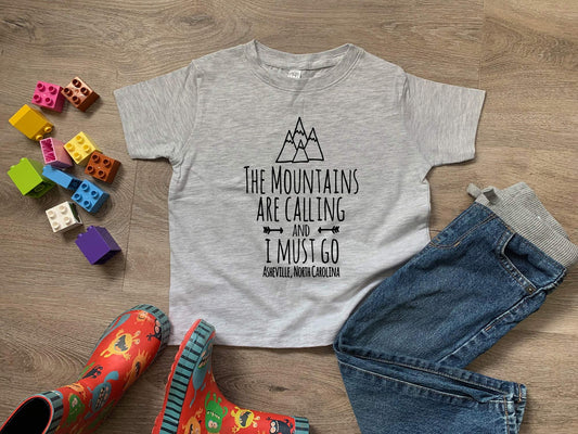 The Mountains Are Calling And I Must Go, Asheville North Carolina - Toddler Tee - Heather Gray