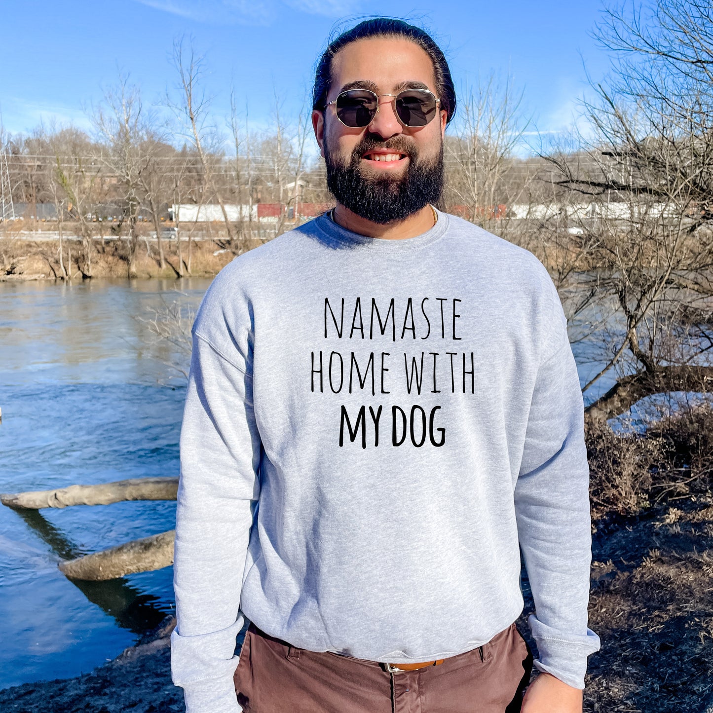 Namaste Home With My Dog - Unisex Sweatshirt - Heather Gray or Dusty Blue