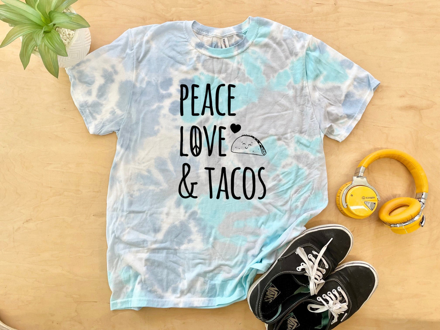 Peace Love & Tacos - Mens/Unisex Tie Dye Tee - Blue
