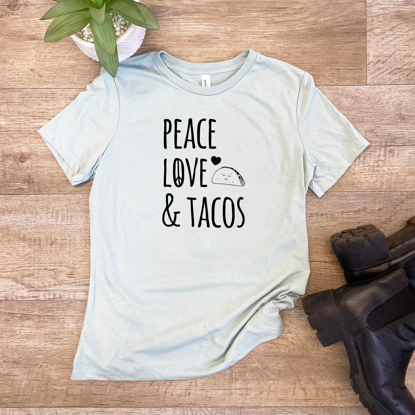 Peace Love & Tacos - Women's Crew Tee - Olive or Dusty Blue