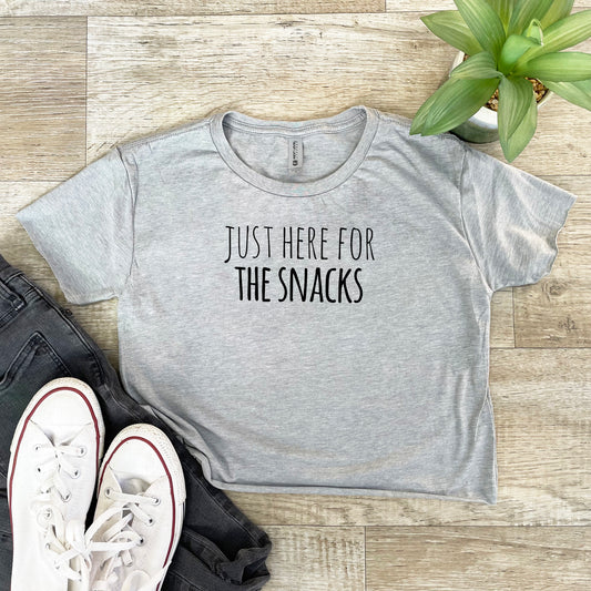 Just Here For The Snacks - Women's Crop Tee - Heather Gray or Gold