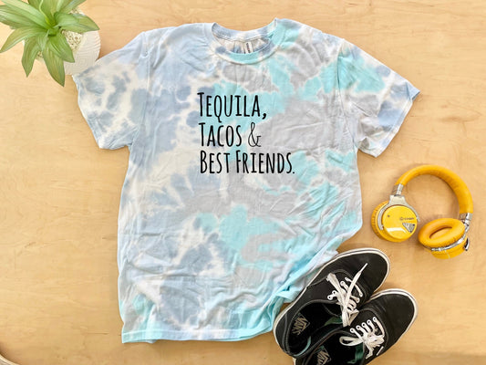 Tequila, Tacos, & Best Friends - Mens/Unisex Tie Dye Tee - Blue