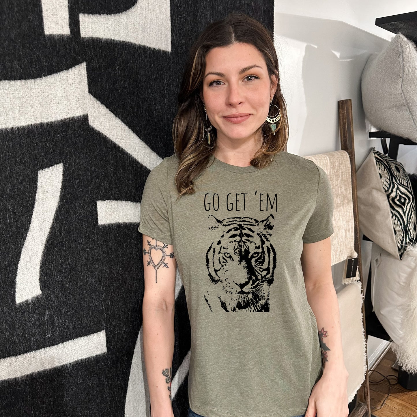 Go Get 'Em (Tiger) - Women's Crew Tee - Olive or Dusty Blue